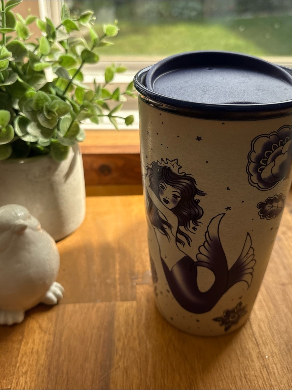 Starbucks Mermaid Ceramic Travel Mug - Blue and White